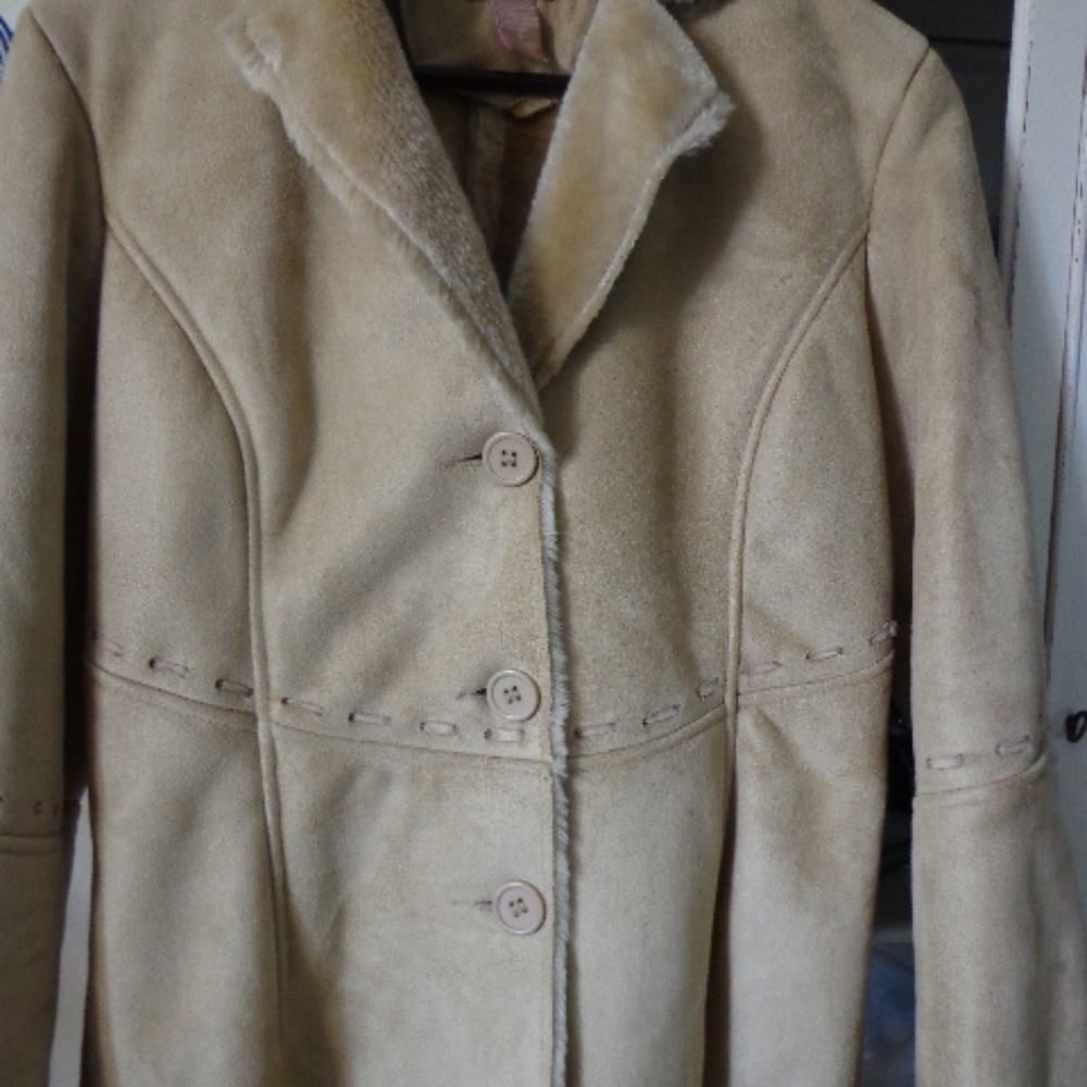 Coat Jacket Sz Jr M Tan Faux Fur Lining Gadzooks